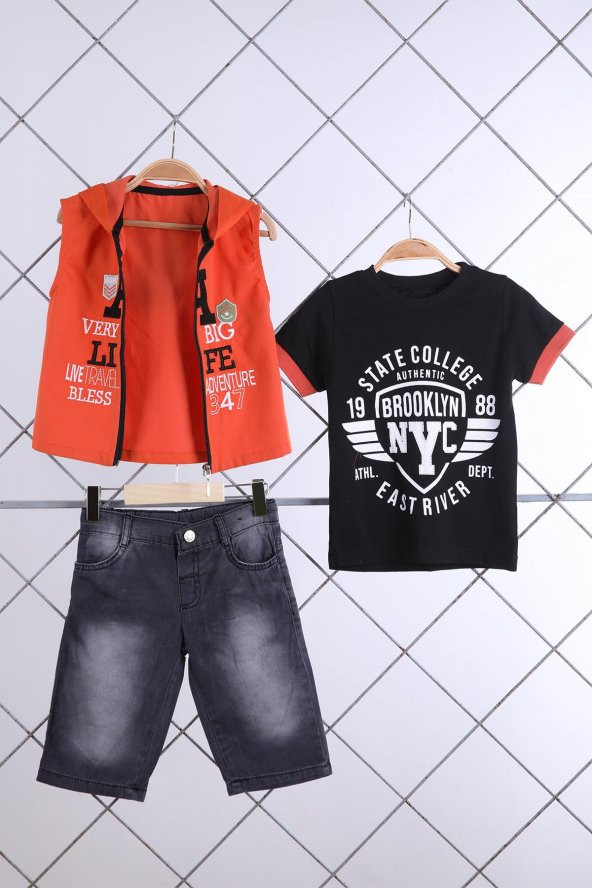 Babyhola Tshirt Yelek Pantolon Erkek Çocuk Takım 3'lü 1490
