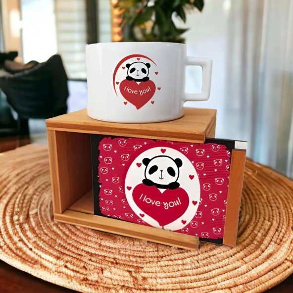 Panda I Love You Kırmızı Tasarımlı Kutulu Kupa