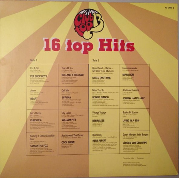 16 Top Hits Aus Den Hitparaden 1987 September/Oktober - Art Rock, Prog Rock, Parody, tarz Plak alithestereo