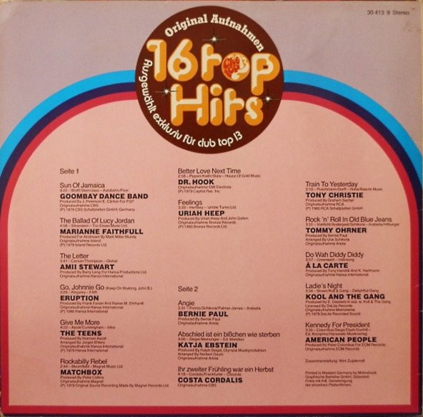 16 Top Hits - Aktuellste Schlager Aus Den Hitparaden Mai/Juni 1980 Funk / Soul, Pop tarz Plak alithestereo
