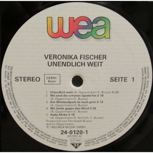 Veronika Fischer – Unendlich Weit - Pop Tarz Plak alithestereo