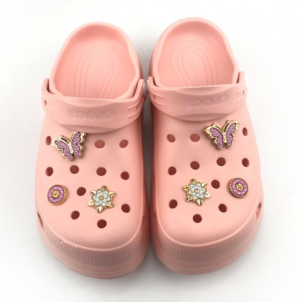 Yüksek Taban Jibbitz Süslü Crocs Pudra Terlik & Sandalet