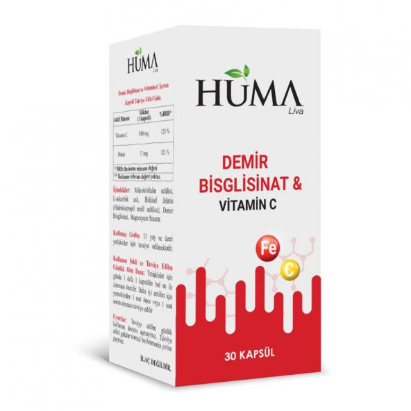 Huma Demir Bisglisinat & Vitamin C Takviyesi - 30 Kapsül - Naturalive