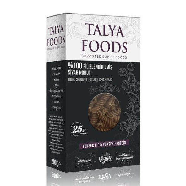 Filizlenmiş Makarna - Siyah Nohut - Glutensiz - 200gr - Talya Foods