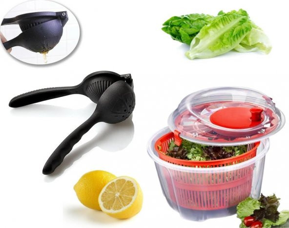 Turuncu Salata Kurutucu Ve Döküm Narenciye Limon Sıkacağı 2Li Set
