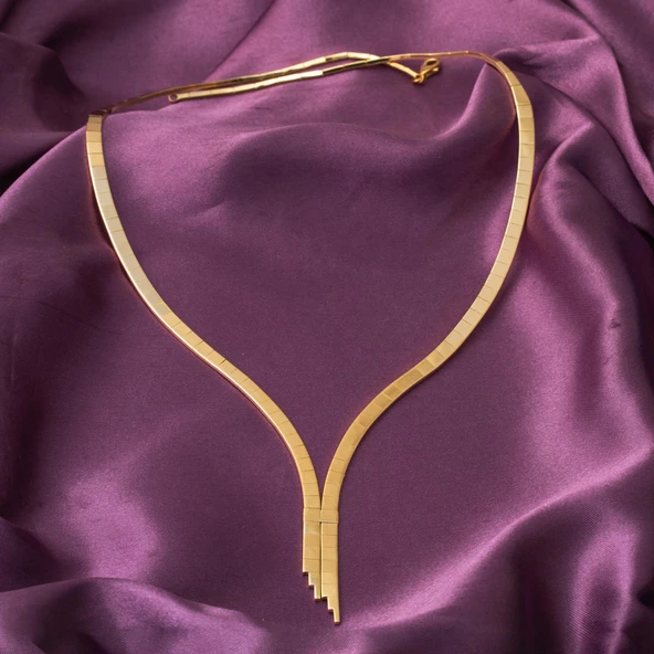 Taşsız 2 Sıra Su Yolu Altın Takı Seti - Resim 4