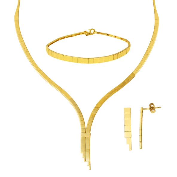 Taşsız 2 Sıra Su Yolu Altın Takı Seti ürün görseli 1