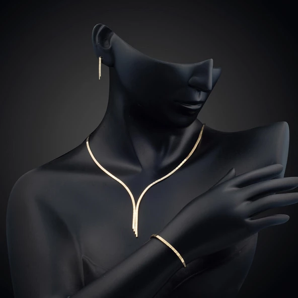 Taşsız Su Yolu Altın Takı Seti - Resim 5