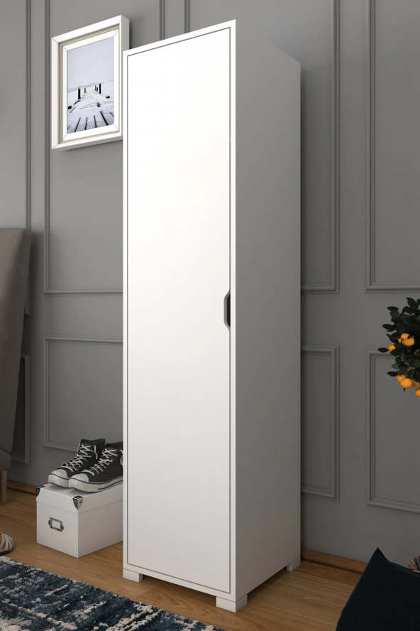 Midoser 40 Cm Mat Beyaz 5 Raflı Kiler Tek Kapılı Banyo Ve Elbise Dolabı - Gardırop - 2