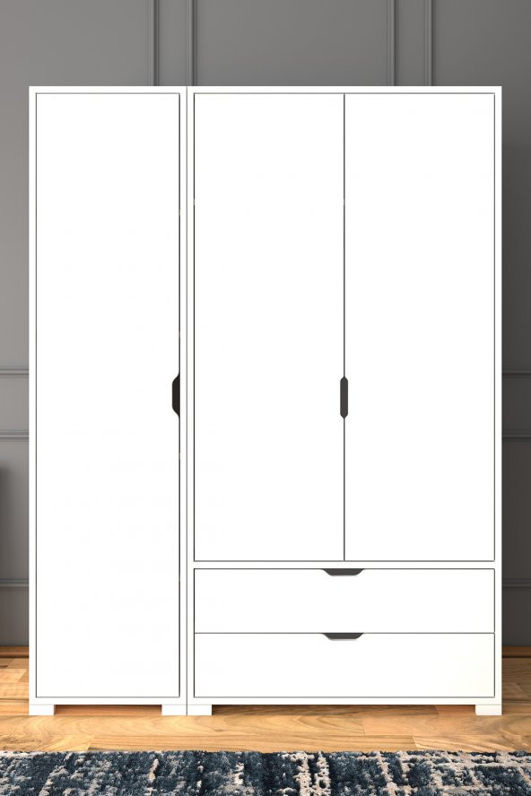 Midoser Duru Mat Beyaz 3 Kapılı 2 Çekmeceli Elbise Dolabı - Gardırop Seti - 2