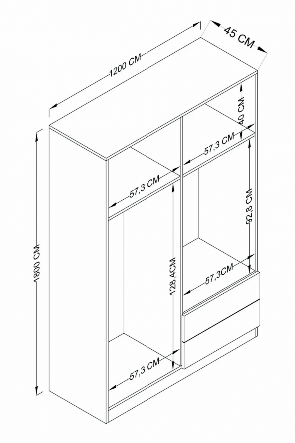 Midoser Yaman Açık Ceviz 4 Kapılı 2 Çekmeceli Elbise Dolabı - Gardırop - 4