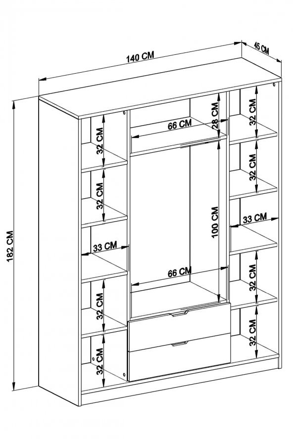 Midoser Nisan Açık Ceviz-beyaz 140 Cm 4 Kapılı 2 Çekmeceli Elbise Dolabı - Gardırop - 4