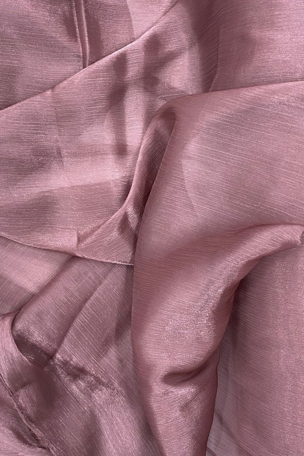 Abiye Elbiselik Işıltılı Tül Cam Organze Kumaş Koyu Gül - 2