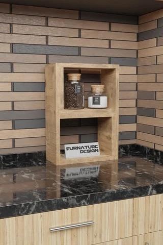 Tezgah Üstü Genişlik Ayarlı Modüler Puzzle Baharatlık Rafı Atlantik Çam - 3