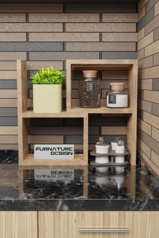 Tezgah Üstü Genişlik Ayarlı Modüler Puzzle Baharatlık Rafı Atlantik Çam - 2