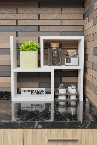 Tezgah Üstü Genişlik Ayarlı Modüler Puzzle Baharatlık Rafı Beyaz - 2