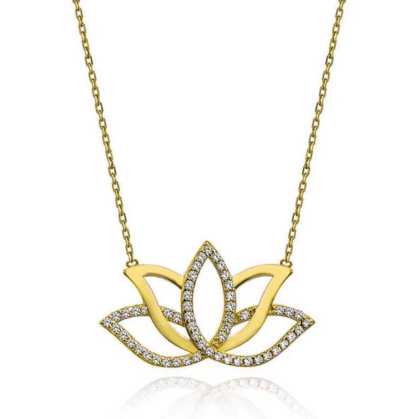 Lucky Life 925 Ayar Gumuss  Gold Lotus Çiçeği Lucky Life Lucky Life Lucky Life Kadın Kolye
