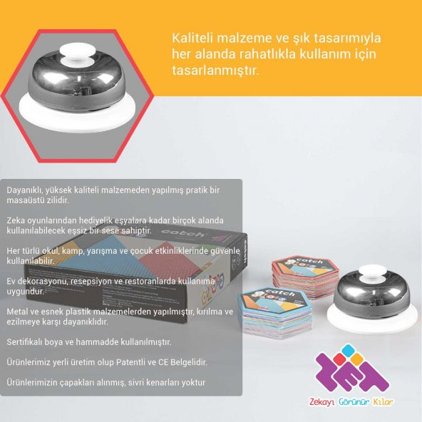 ZET Zeka Oyun-Resepsiyon-Restoran Zili Kaliteli Malzeme ve Ses 7,9x4,5 cm - 4