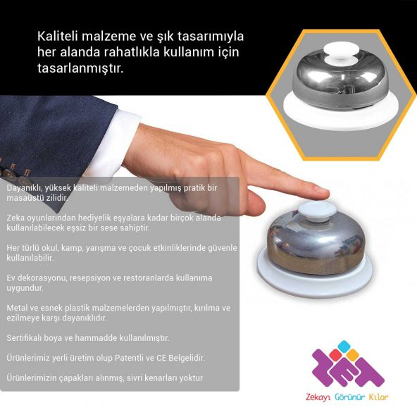 ZET Zeka Oyun-Resepsiyon-Restoran Zili Kaliteli Malzeme ve Ses 7,9x4,5 cm - 5