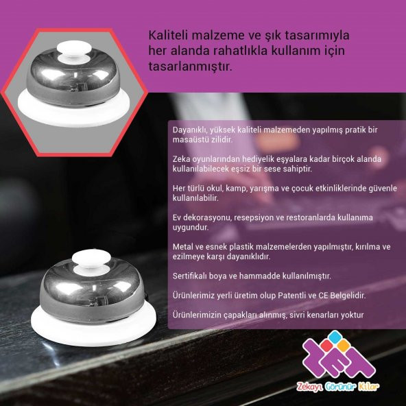 ZET Zeka Oyun-Resepsiyon-Restoran Zili Kaliteli Malzeme ve Ses 7,9x4,5 cm - 6