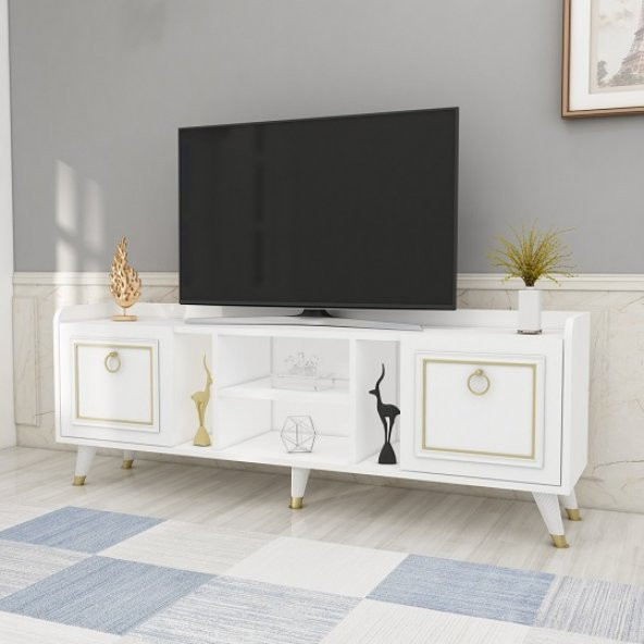 BMdekor TV Sehpası Raks Beyaz Gold 150 cm - 2