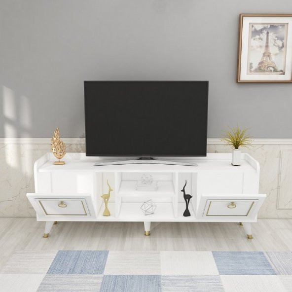 BMdekor TV Sehpası Raks Beyaz Gold 150 cm - 3