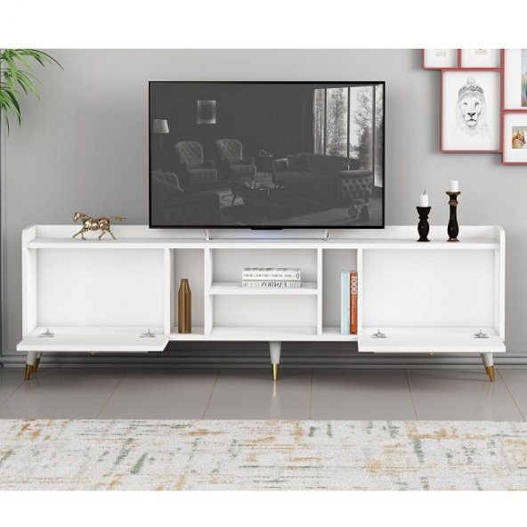 BMdekor TV Sehpası Raks Beyaz Gold 180 cm - 2