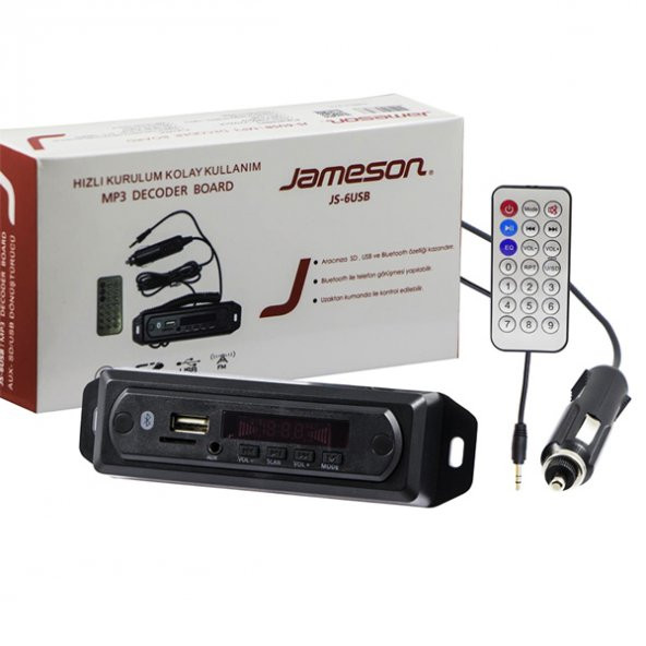 Jameson JS-6 Mikrofonlu USB-SD-MMC-Aux- Bluetooth Kumandalı Oto Teyp Çevirici Dijital Player Board