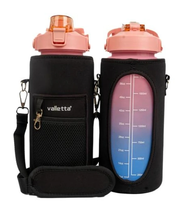 Valletta VLT1294 Eldorado 3lü Set  Motivasyonel Su Matarası Pembe(2000ml-750ml-300ml)Çantalı - 3