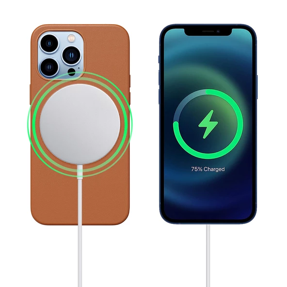 iPhone 13 Pro Magsafe Özellikli Leather Deri Kılıf - 7