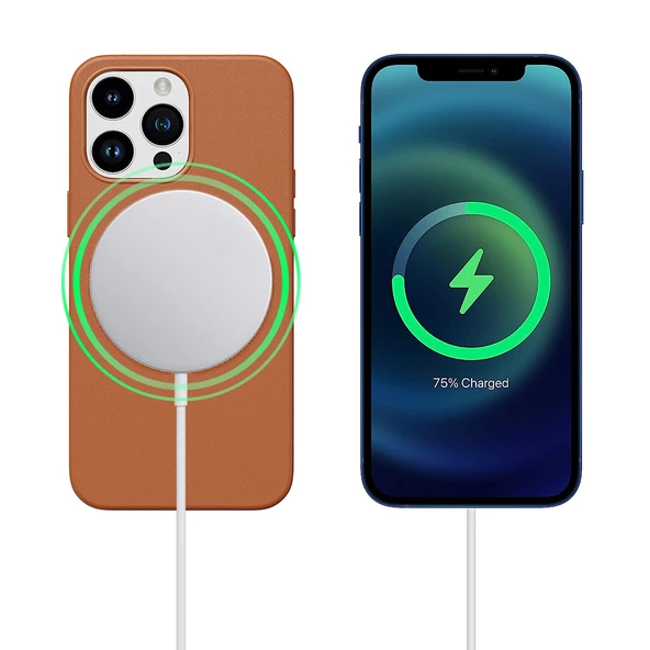 iPhone 13 Pro Max Magsafe Özellikli Leather Deri Kılıf - 7