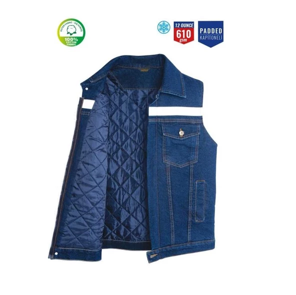 Kot İş Takımı Reflektörlü Kot Pantolon ve Reflektörlü Kapitoneli  İş Yeleği Kışlık Myform Marka 9129-2136 - 2