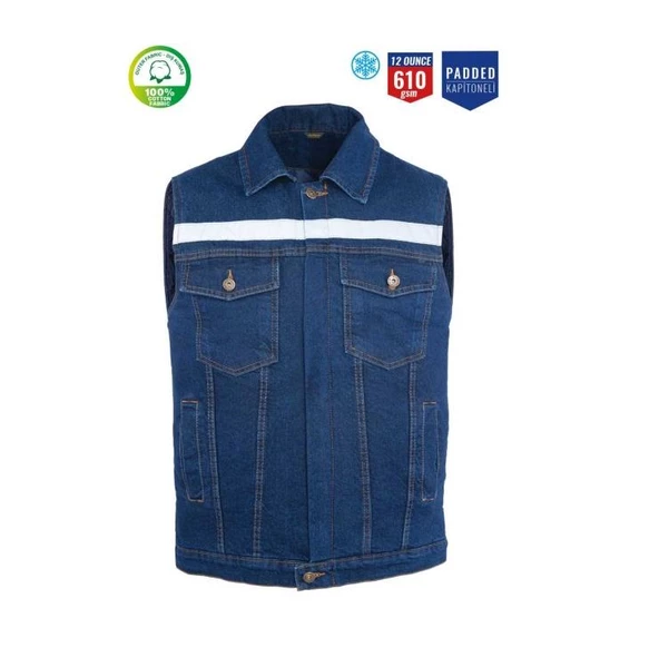 Kot İş Takımı Likralı Kot Pantolon ve Reflektörlü Kapitoneli  İş Yeleği Kışlık Myform Marka 9129-2150 - 3