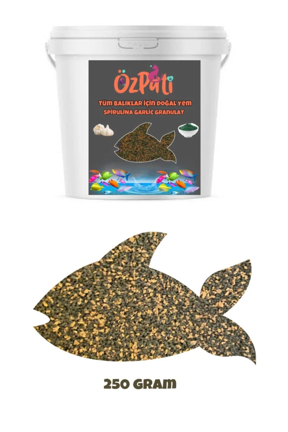 Tüm Süs Akvaryum Balıkları İçin Sarımsak Ve Yosunlu Doğal Yem ( Spirulina ) 250 Gram 1 Adet