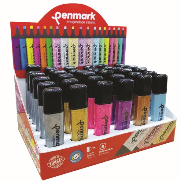 Penmark Fosforlu Kalem 36 Lı Stand Simli Renkler HS 505 36S