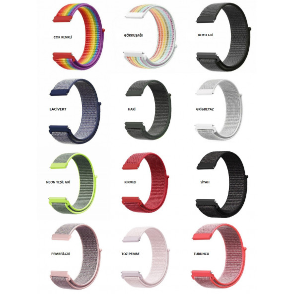 Samsung Galaxy Watch 46mm Uyumlu Spor Kumaş Desenli Cırt Cırtlı Kordon Kayış - 12