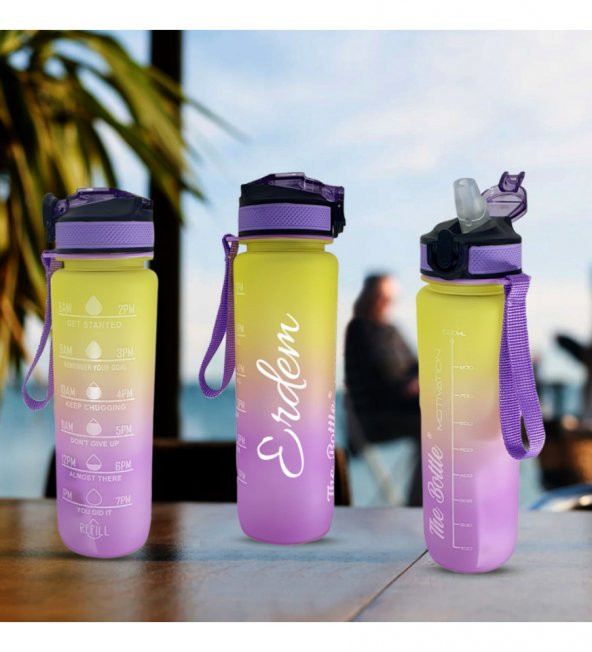 Kişiye Özel Pipetli, Çift Renkli, Mika Motivasyon Matarası 1 Lt HK2736