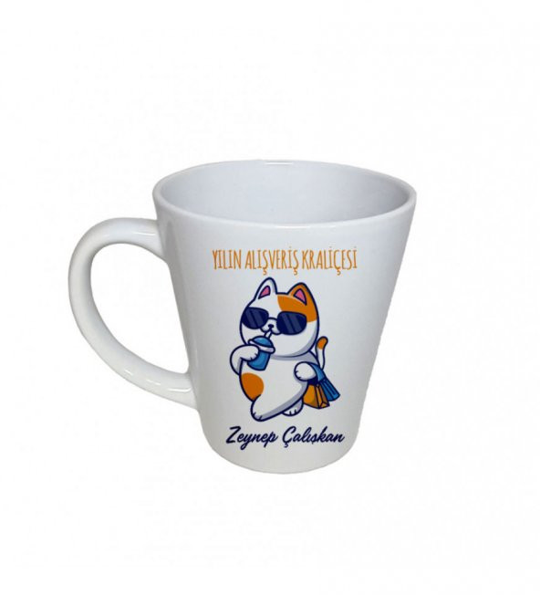 Kişiye Özel Rahat Kedi Temalı Porselen Konik Beyaz Kupa HK2728 - Resim 2