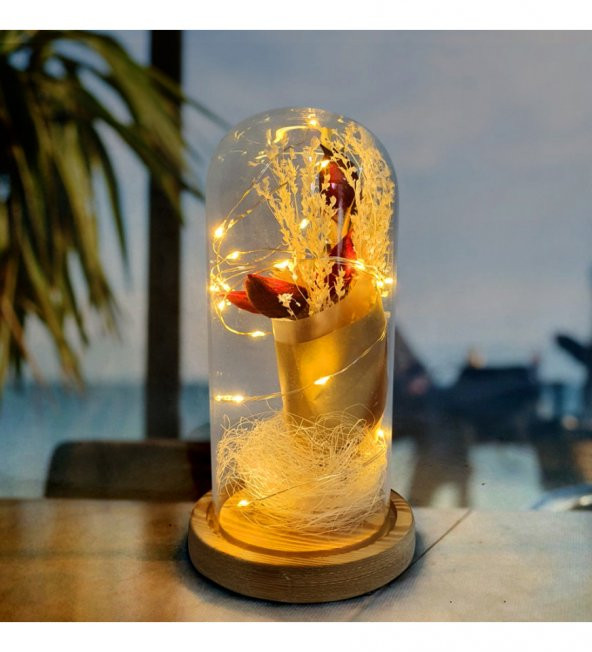 Kırmızı Aşk Çiceği Sevgiliye Hediye Işıklı Fanus HK2717 - Resim 2