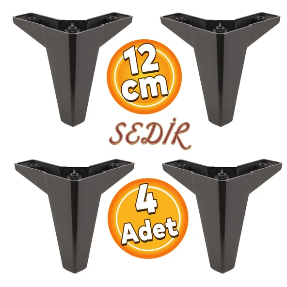 Sedir Lüks Mobilya Kanepe Sehpa Tv Ünitesi Koltuk Ayağı 12 Cm Siyah Ayakları 4 Adet