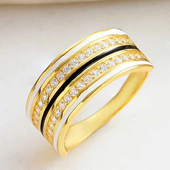 Lucky Life 925 Ayar Gumuss  Gold Zirkon Taşlı Lucky Life Lucky Life Kadın Yüzük