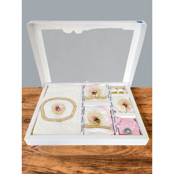 Hastane Çıkışı 10 Parça Yeni Doğan Bebek Kıyafeti Pembe Doğal Pamuklu Bebek Giyim Seti - 3