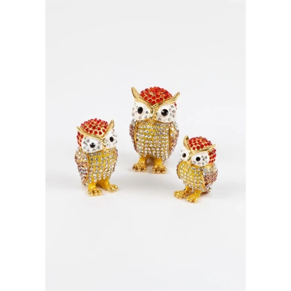 Üçlü Baykuş Swarovski Taşlı Mücevher Kutusu - Resim 3