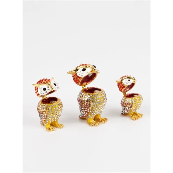 Üçlü Baykuş Swarovski Taşlı Mücevher Kutusu - Resim 5
