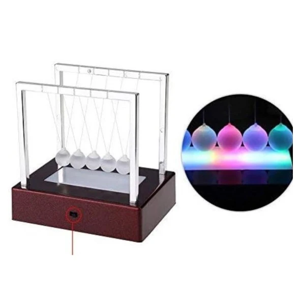 Renkli Işıklı Newton Beşiği Denge Balans Topları Pilli 15 cm - 4