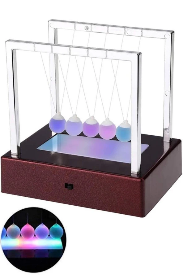 Renkli Işıklı Newton Beşiği Denge Balans Topları Pilli 15 cm - 6