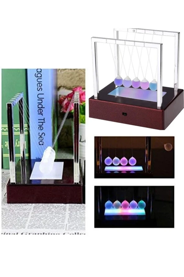 Renkli Işıklı Newton Beşiği Denge Balans Topları Pilli 15 cm - 10