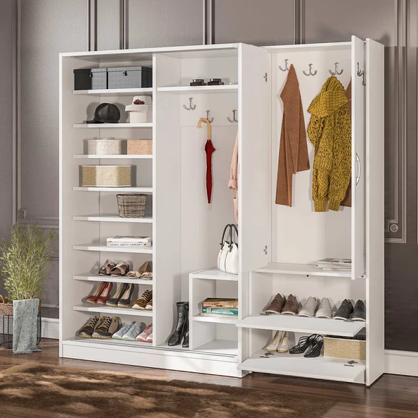 abre vm-300348 BEYAZ VESTİYER PORTMANTO AYAKKABILIK - 2