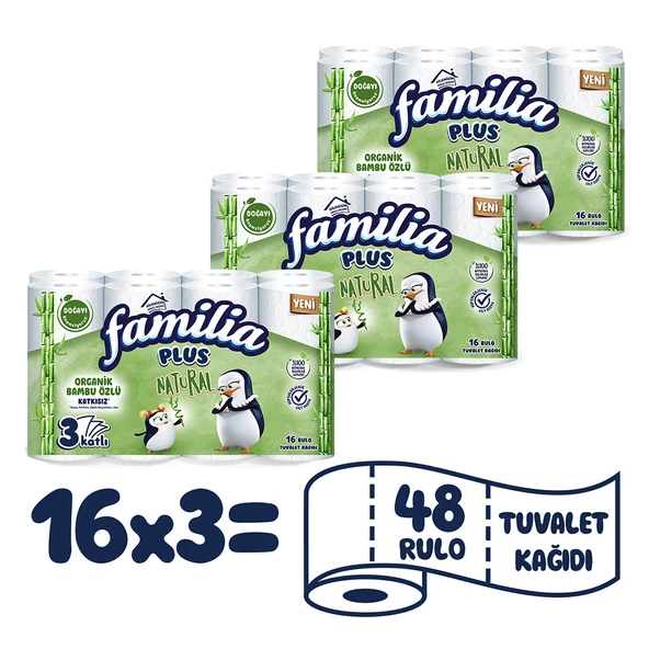 Familia Plus Natural Tuvalet Kağıdı 48 Rulo (16 Rulo x 3 Paket) - 2
