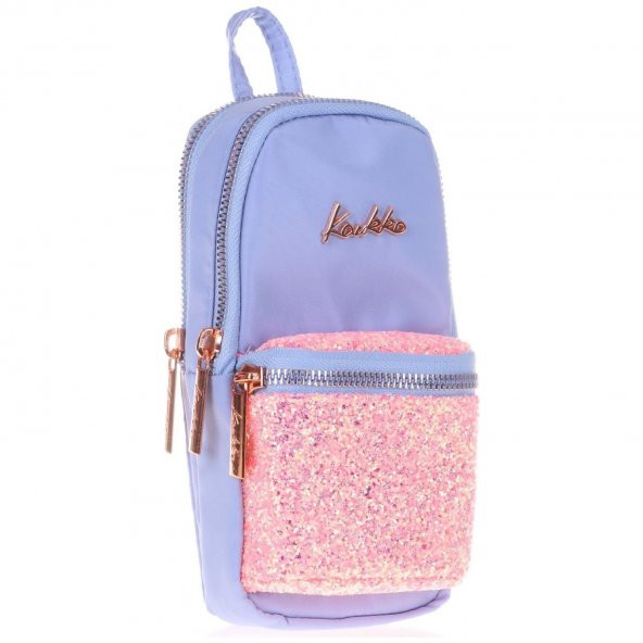 Kaukko Kalem Çantası Bright Junior Bag Taşlı-Floral Mavi Üç Bölmeli Kalemlik - 1